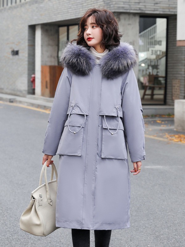 高梵2020秋冬季灰色带毛领羽绒服