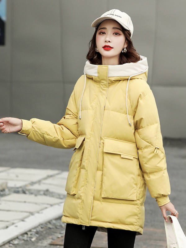 高梵羽绒服2020秋冬季黄色纯色羽绒服