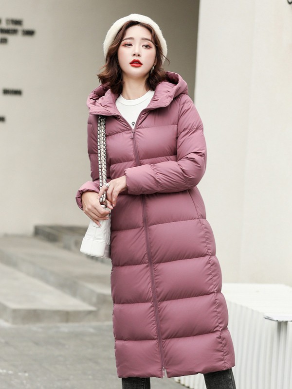 高梵羽绒服2020秋冬季粉色长款羽绒服