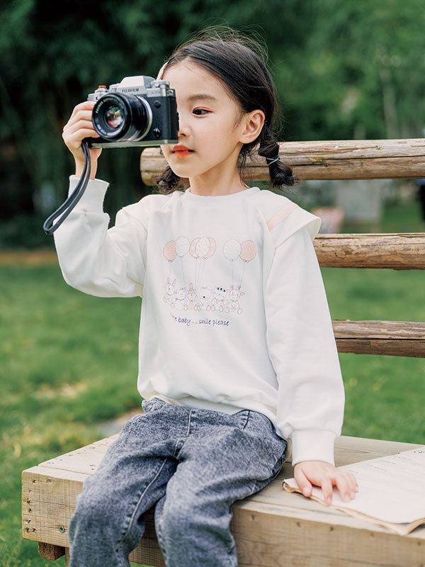 迪士汤姆2020秋冬季白色印花卫衣