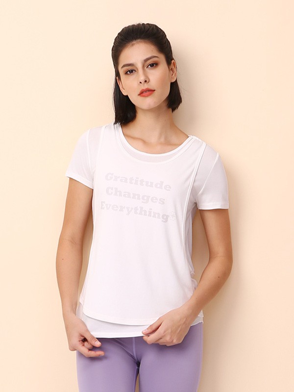 一梵瑜伽服2020夏季白色图案上衣