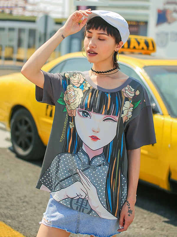 木果果木2020夏季灰色图案T恤