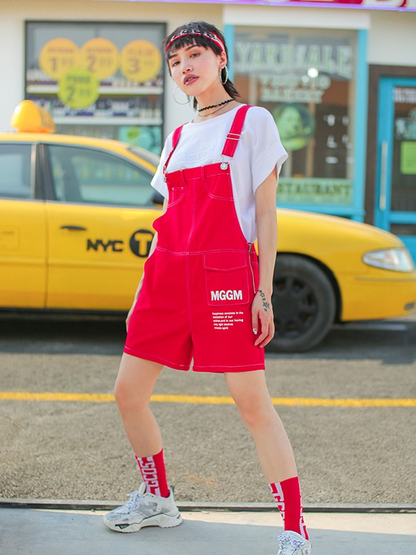 木果果木2020夏季红色字母背带裤