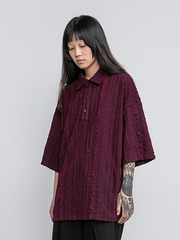 CONPCONP女装2020夏季酒红色纯色polo衫