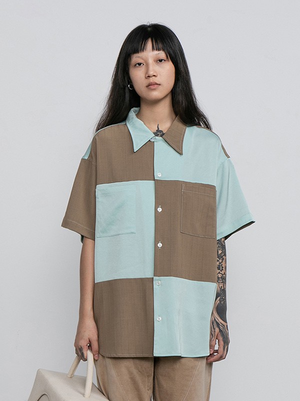CONPCONP女装2020夏季拼色宽松衬衫