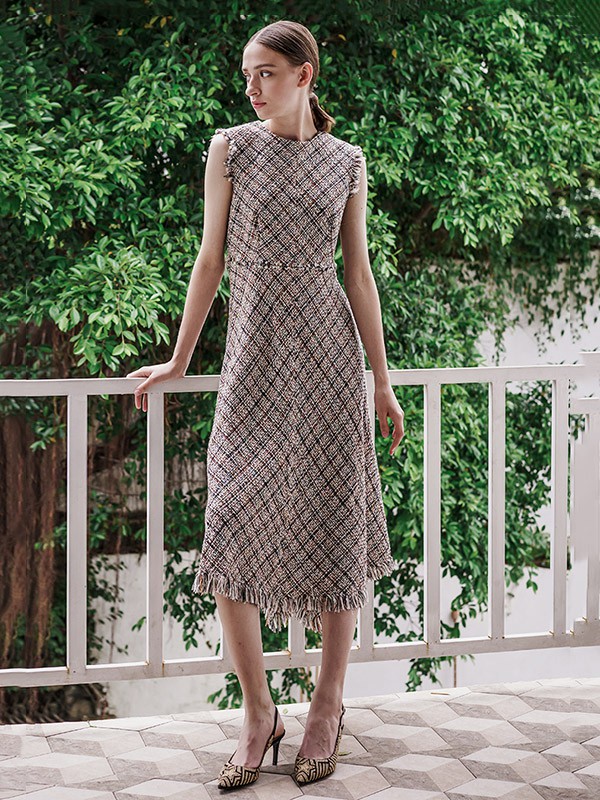 菲诺格诺女装2020春季棕色流苏长裙