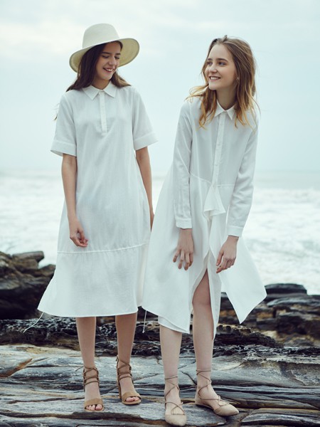 Threed2020春夏季白色纯色衬衫裙