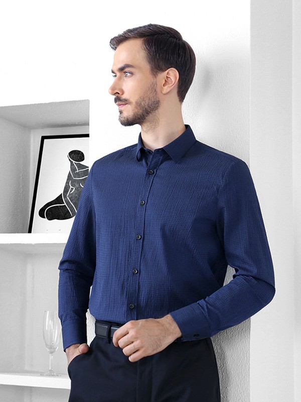 爱缪斯2020秋季藏蓝色纯色衬衫