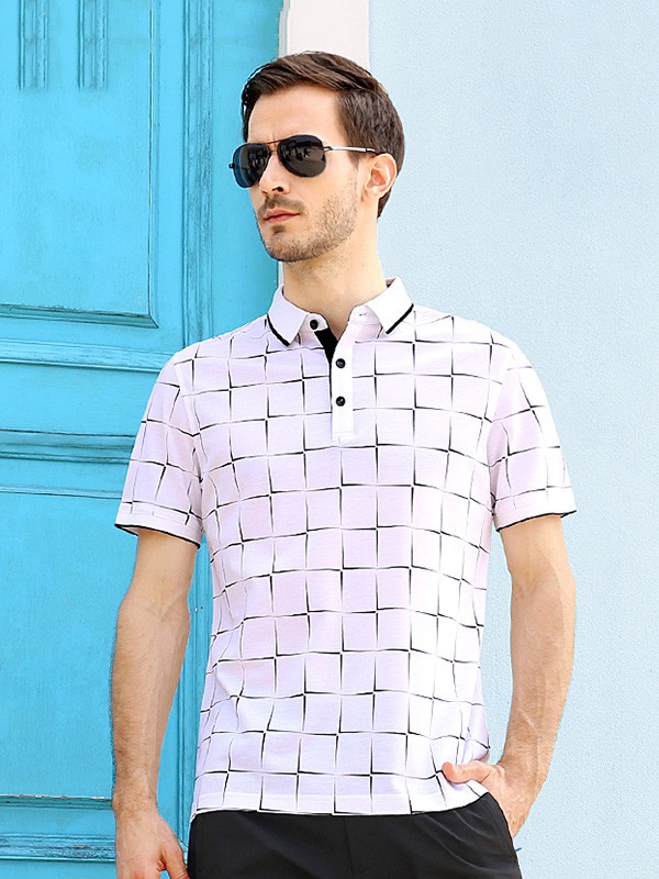 爱缪斯2020夏季白色格子polo衫