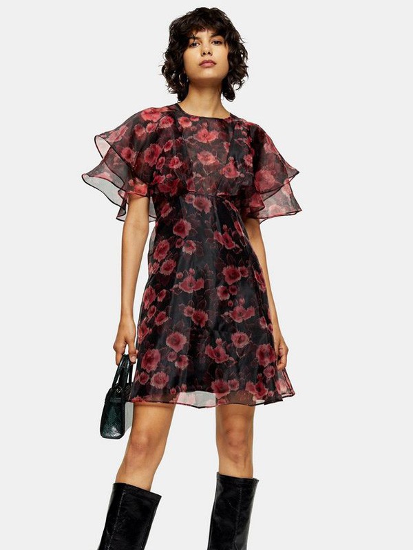 topshop2020春夏季黑色印花连衣裙