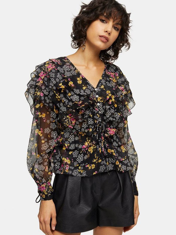 topshop2020春夏季黑色碎花上衣
