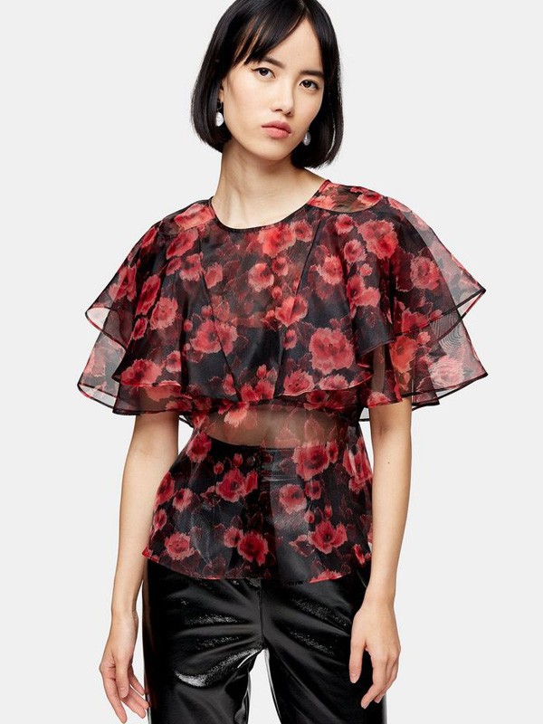 topshop2020春夏季黑色印花上衣