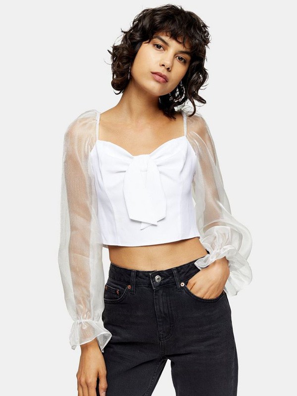 topshop2020春夏季白色蝴蝶结上衣