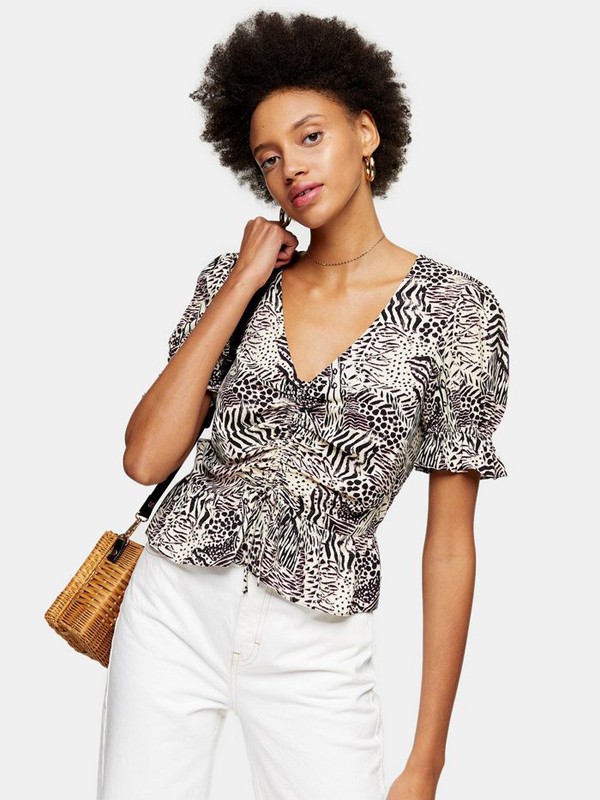 topshop2020春夏季白色动物纹上衣