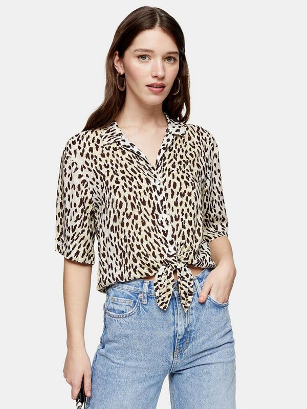 topshop2020春夏季米色动物纹上衣