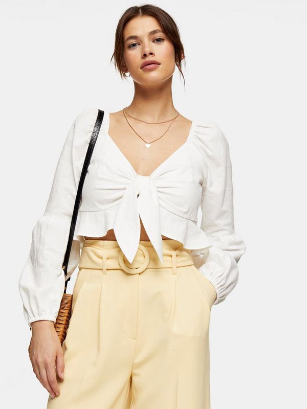 topshop2020春夏季白色蝴蝶结上衣