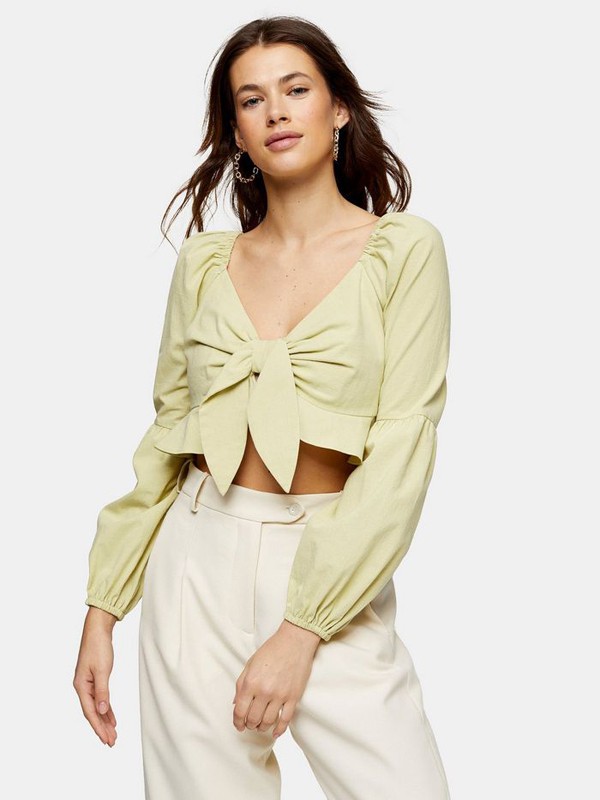 topshop2020春夏季抹茶绿蝴蝶结上衣