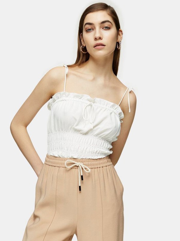 topshop2020春夏季白色木耳边上衣