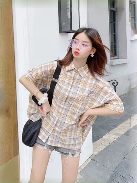 美丽联盟女装2020春夏季黄色格子衬衫