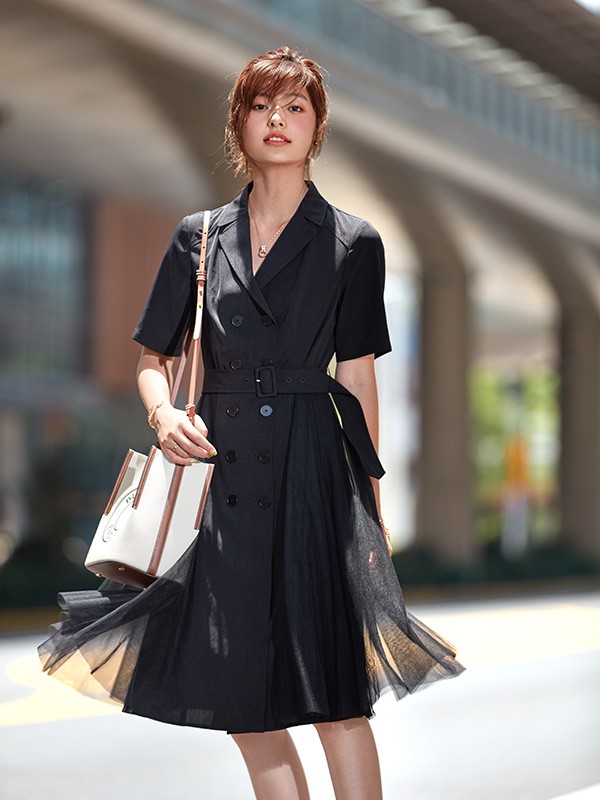 普普风2020秋季黑色拼接连衣裙