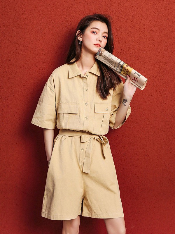 艾森美斯2020春夏季卡其色纯色套装