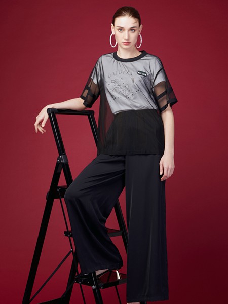 贵姿2020春夏季白色纱网T恤