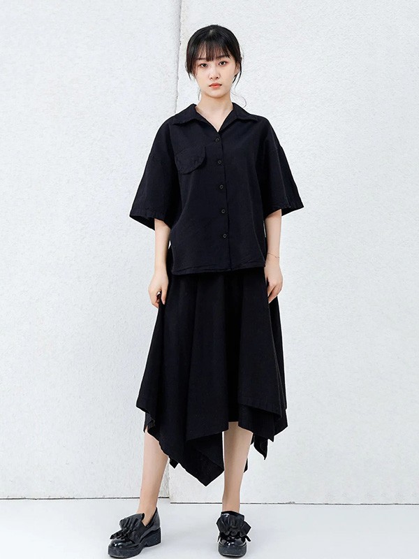 照本堂2020夏季黑色不对称半身裙