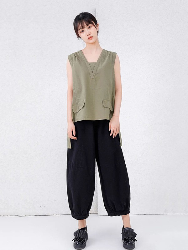 照本堂2020夏季绿色不对称背心