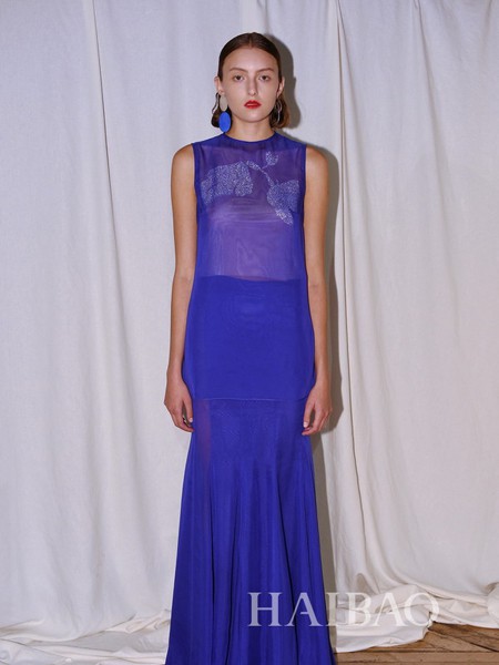 XUZHI2020春夏季蓝色收腰连衣裙