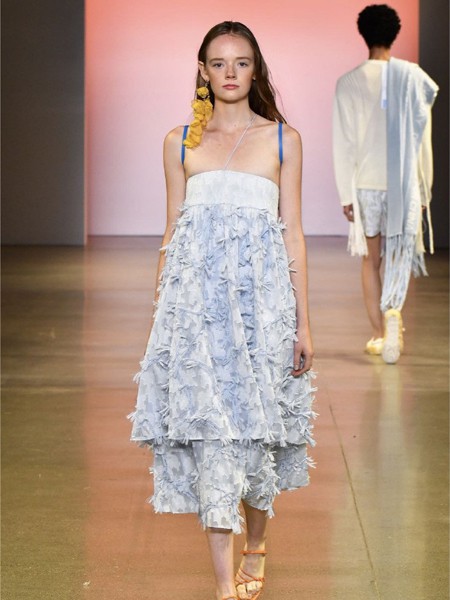 XUZHI2020春夏季蓝色木耳边吊带裙