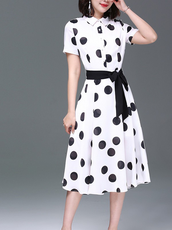 帝柔2020春夏季白色波点连衣裙