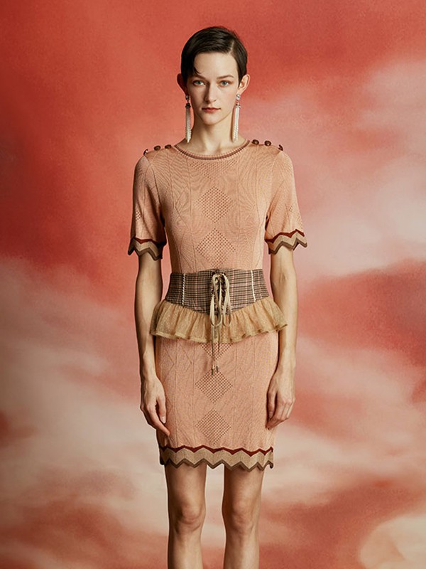 OceanFlame2020夏季卡其色拼接连衣裙