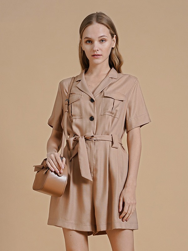 伊树女装2020夏季卡其色纯色连体裤