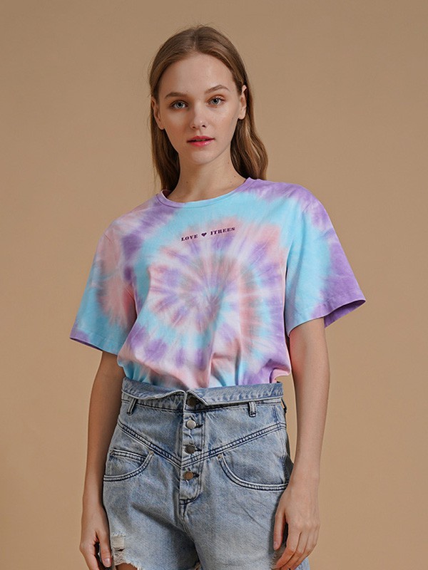 伊树女装2020夏季蓝色渐变T恤