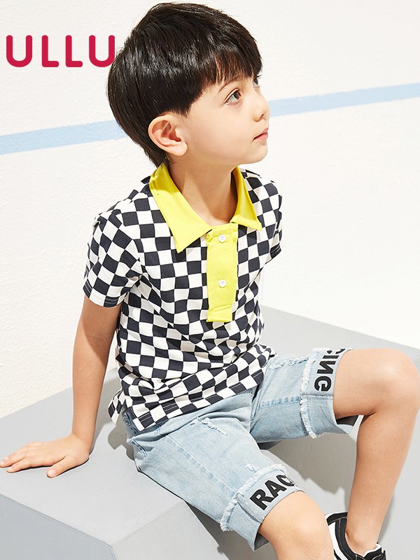 UU2020春夏季黑色格子polo衫