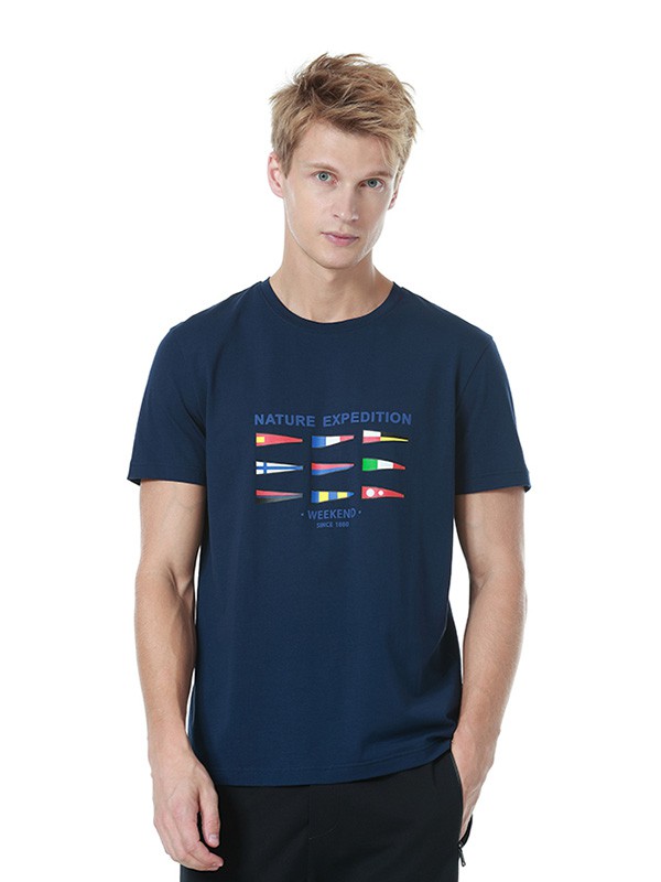 梦特娇包包2020夏季藏蓝色印花T恤