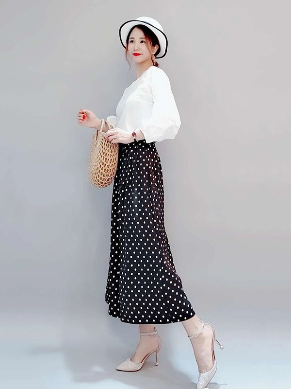 石库门2020夏季黑色波点半身裙