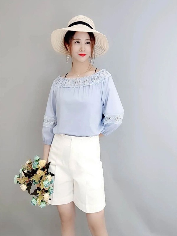 石库门2020夏季浅蓝色纯色上衣