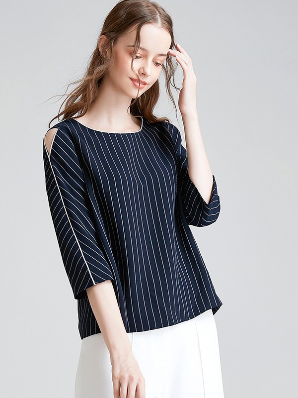 奢睿2020春夏季黑色条纹上衣