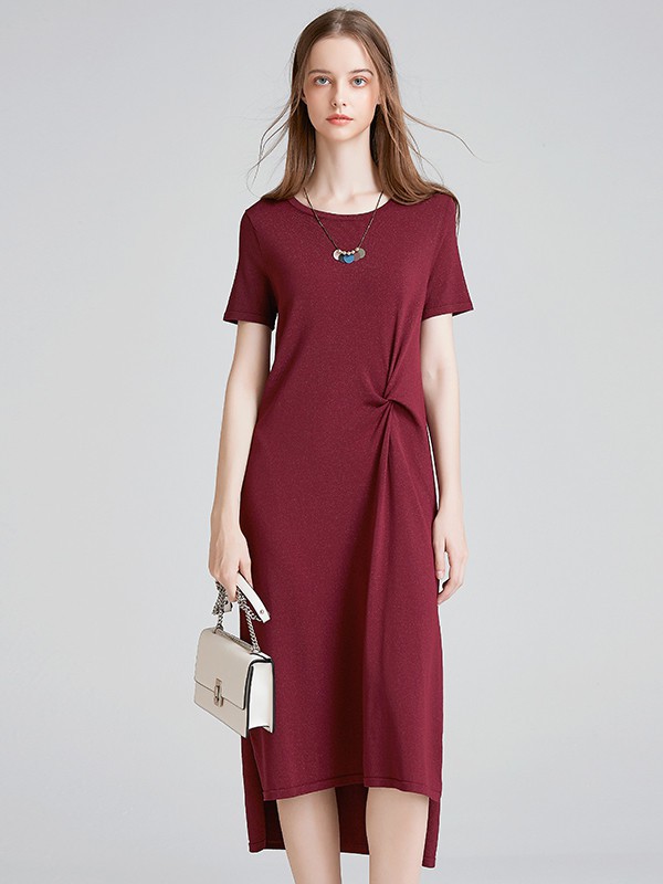 奢睿2020春夏季红色纯色连衣裙