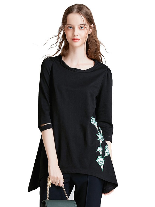 奢睿2020春夏季黑色印花上衣