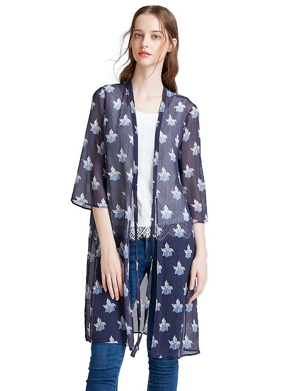 奢睿2020春夏季藏蓝色碎花雪纺衫