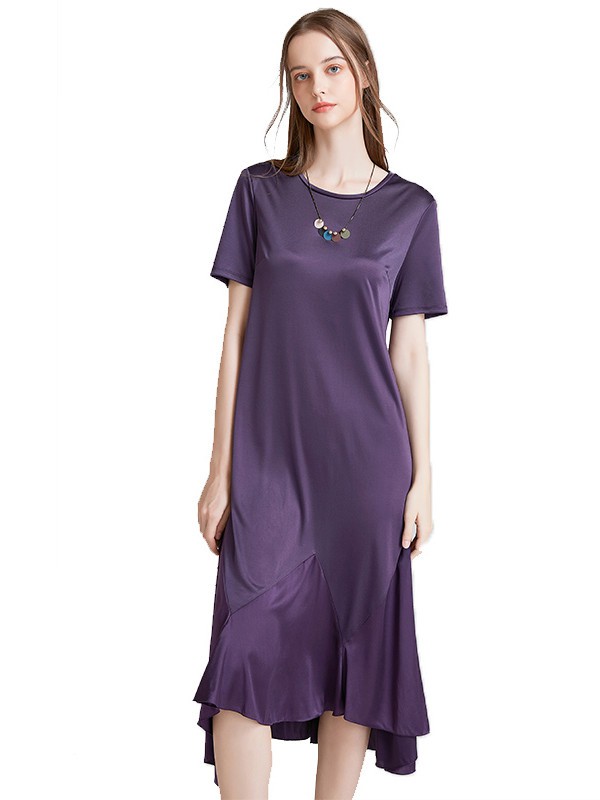 奢睿2020春夏季紫色纯色连衣裙