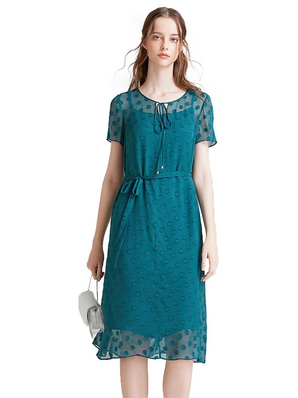 奢睿2020春夏季绿色波点连衣裙
