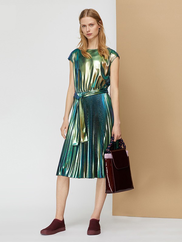 MAX&CO.女装2020夏季墨绿色亮面连衣裙