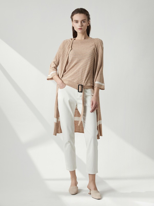 路卡西2020春夏季卡其色条纹外套