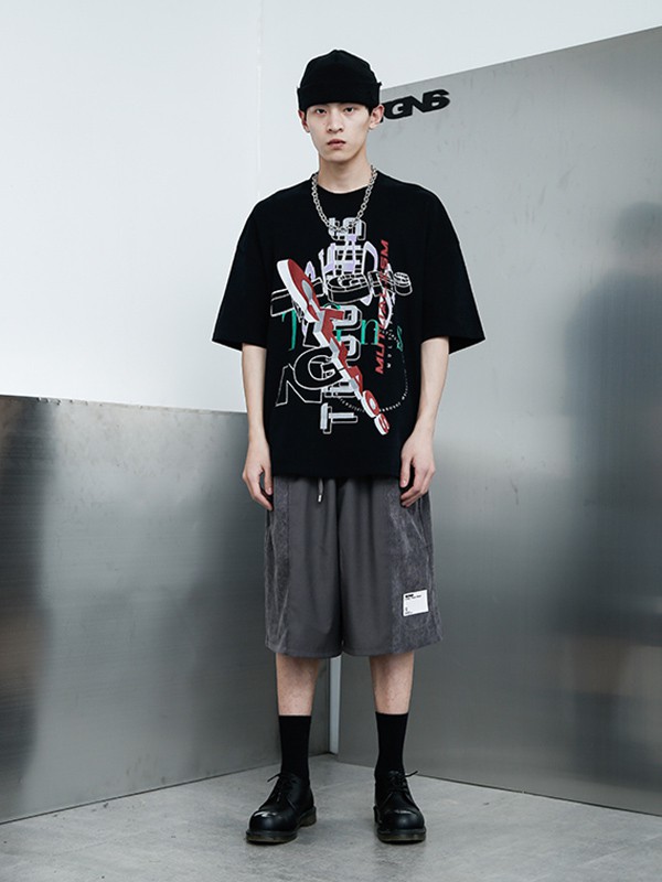 TGNS休闲装2020夏季黑色印花T恤