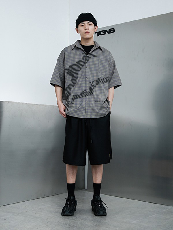 TGNS休闲装2020夏季灰色格子衬衫