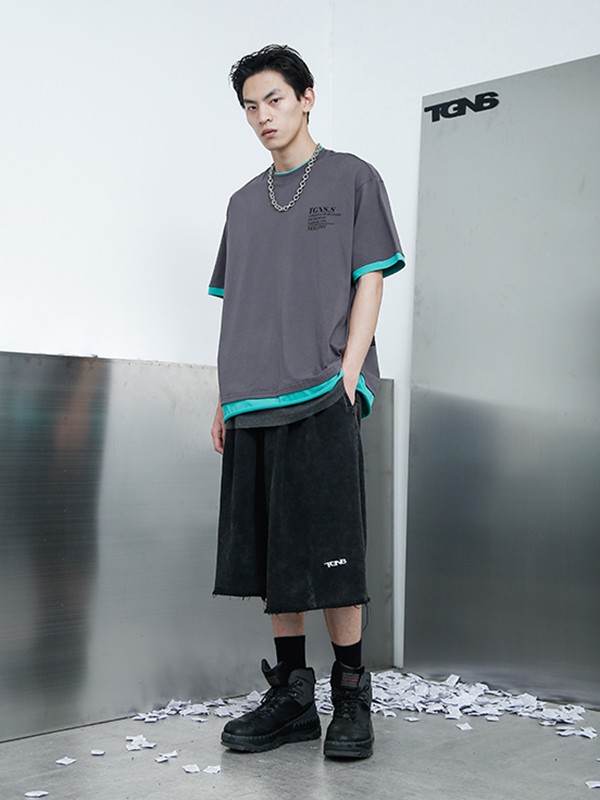 TGNS休闲装2020夏季灰色撞色T恤