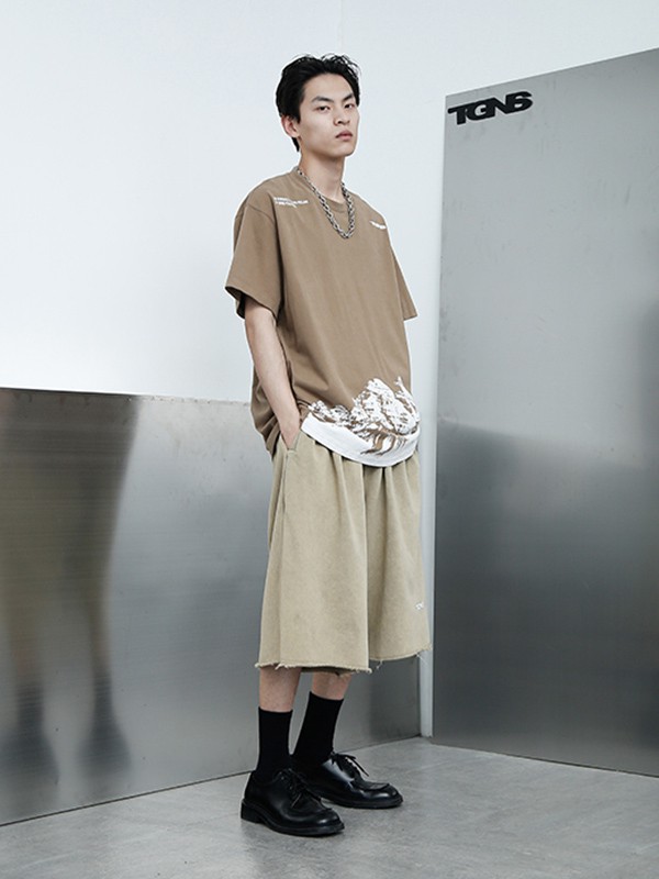 TGNS休闲装2020夏季卡其色宽松T恤